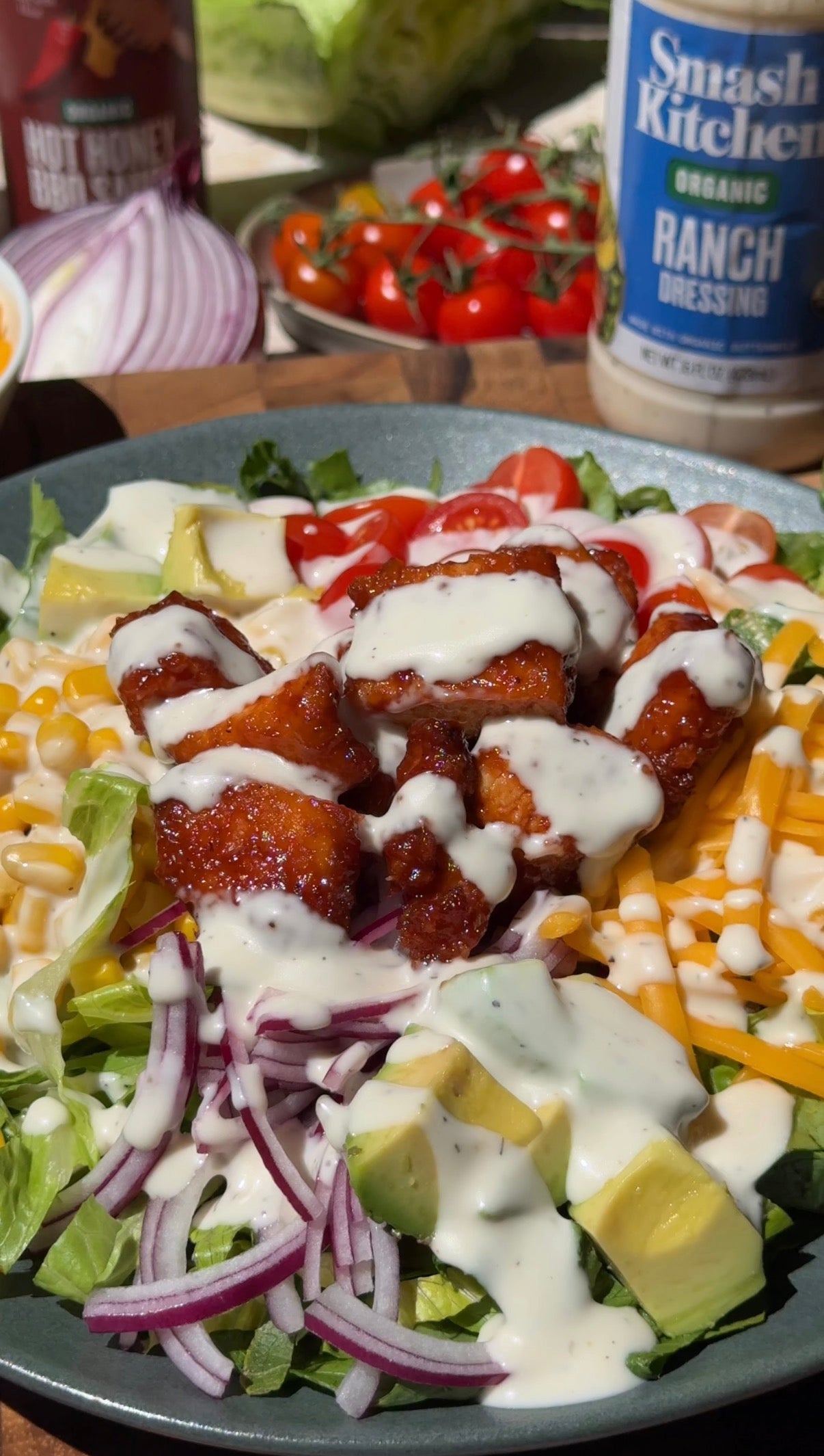 Load video: Hot Honey BBQ Chicken Tender Salad