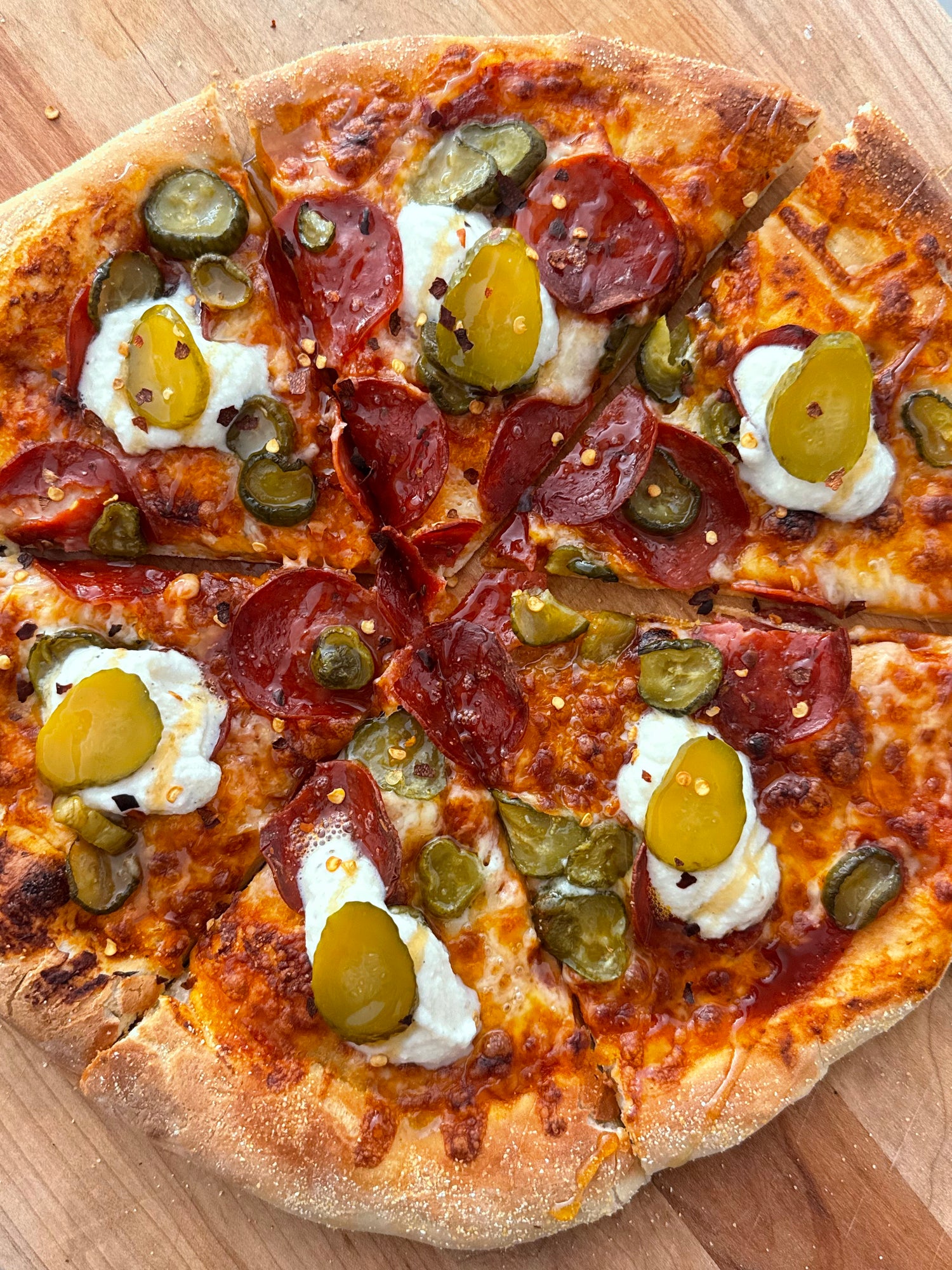 Load video: Hot Honey Pickle Pizza